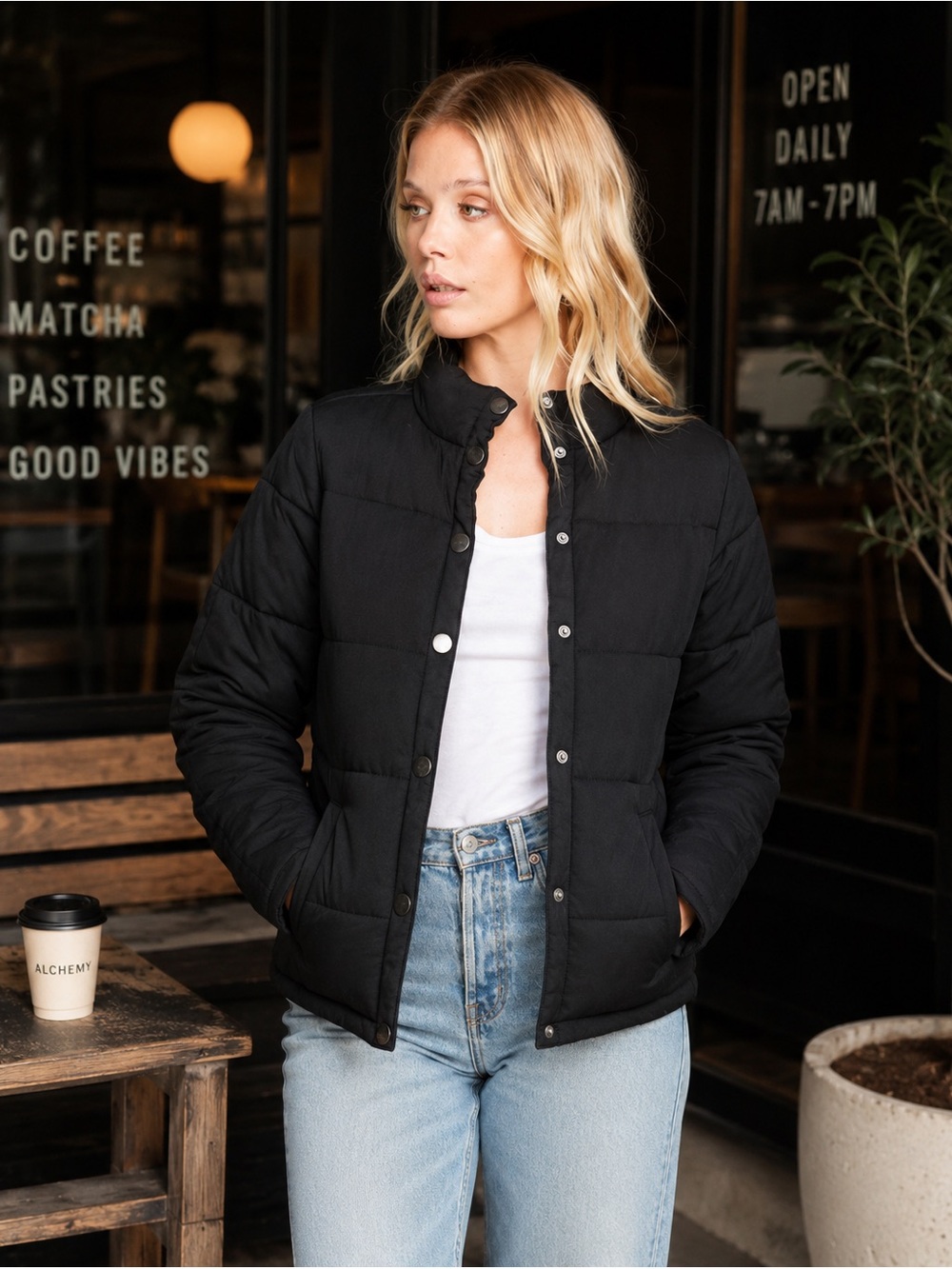 CHASER Black Heirloom Wovens Quilted Puffer Jacket Shacket Size Small